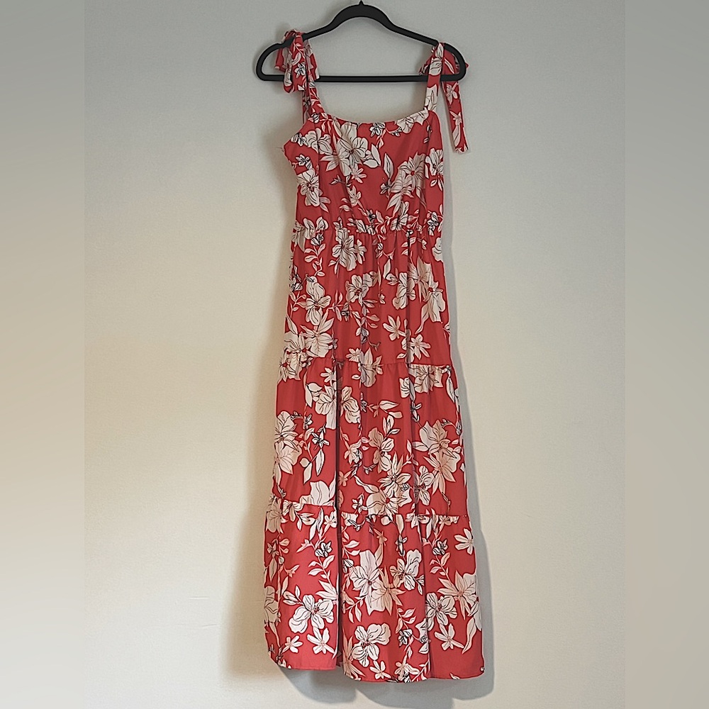 Coral Floral Maxi/Midi Boho Dress